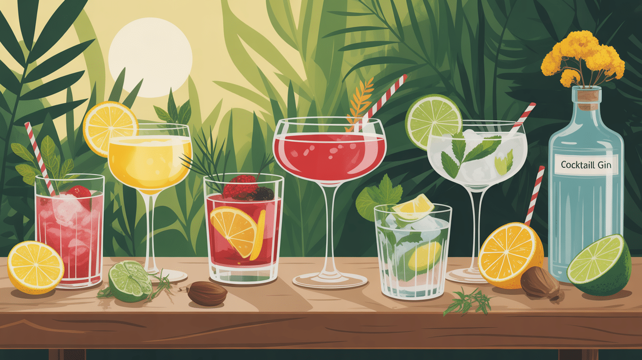 illustration apéritif cocktail gin table festive ingrédients