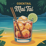 Illustration tiki cocktail Mai Tai exotique