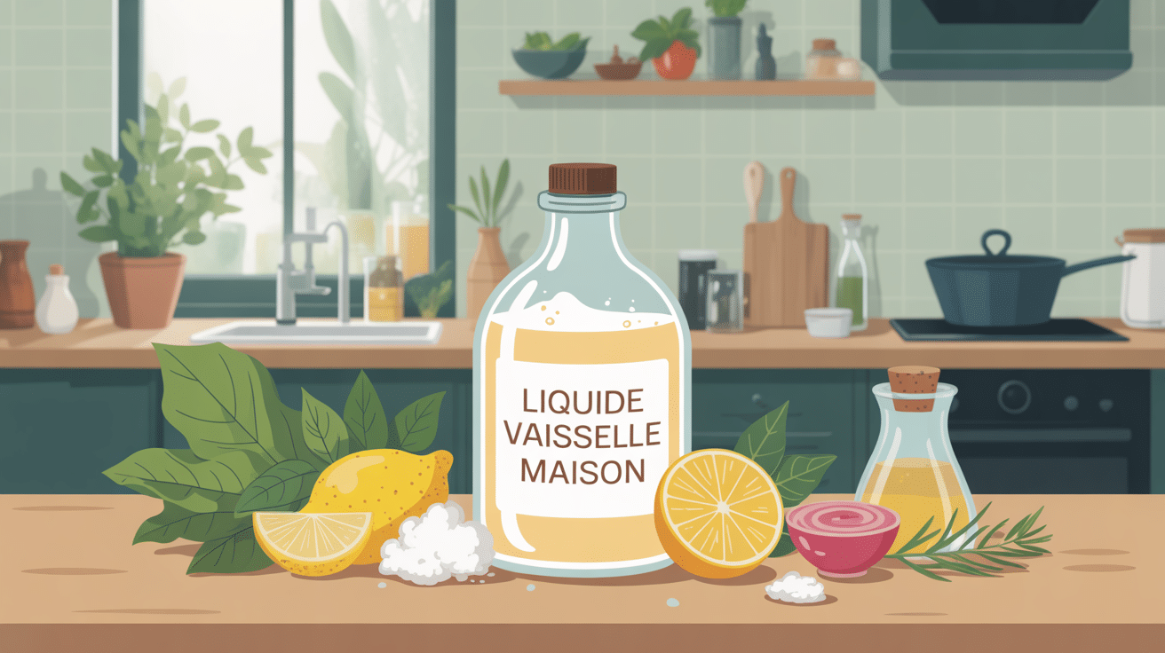 liquide vaisselle maison ingrédients naturels sur table