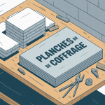 Différents types de planches de coffrage illustrés sur une table de chantier