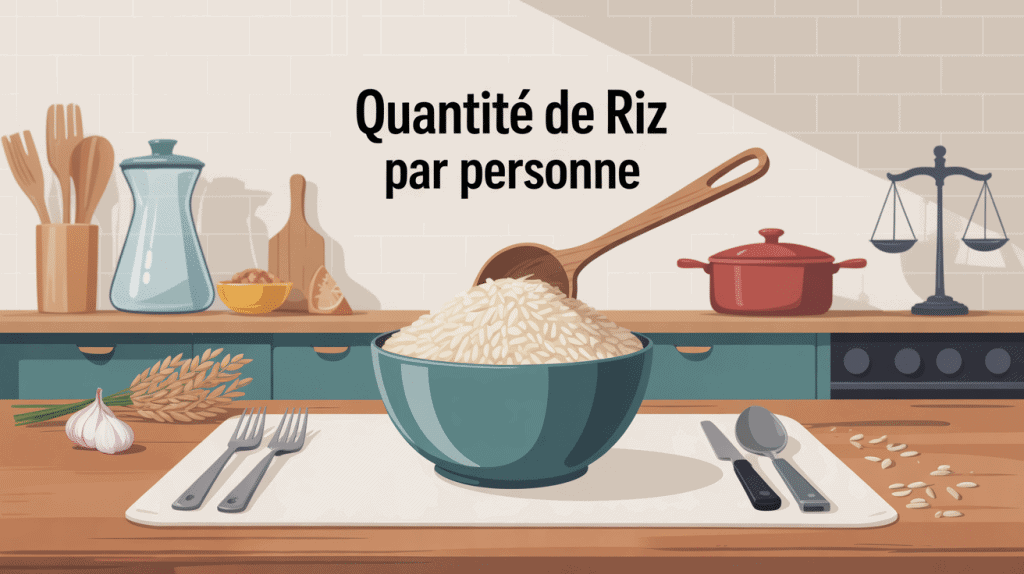 Portion de riz pour une personne avec ustensiles de dosage