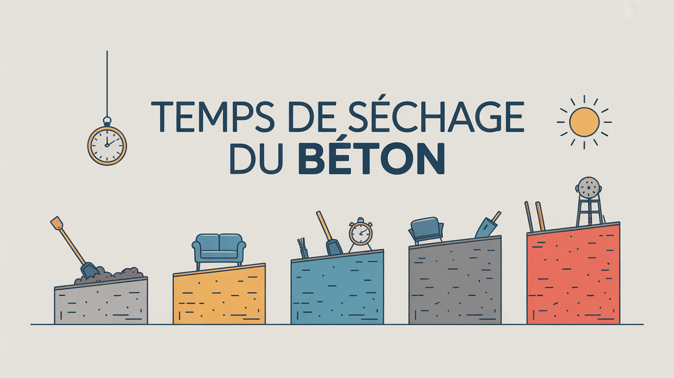 Illustration temps de sechage beton avec etapes et meteo