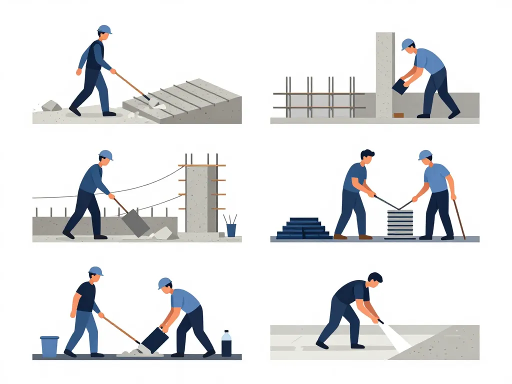 Dessin temps de sechage beton marcher decoffrer charger poser