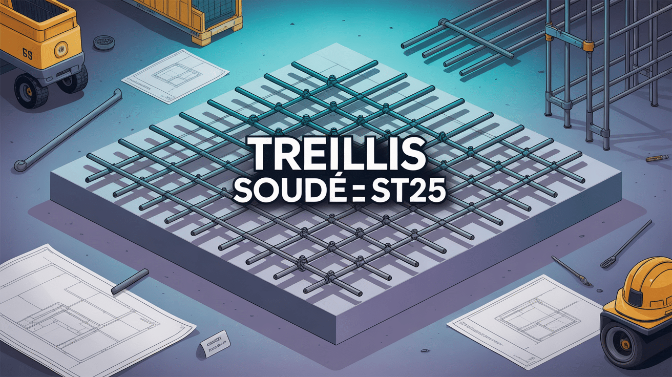 Illustration moderne treillis soudé ST25 sur dalle béton