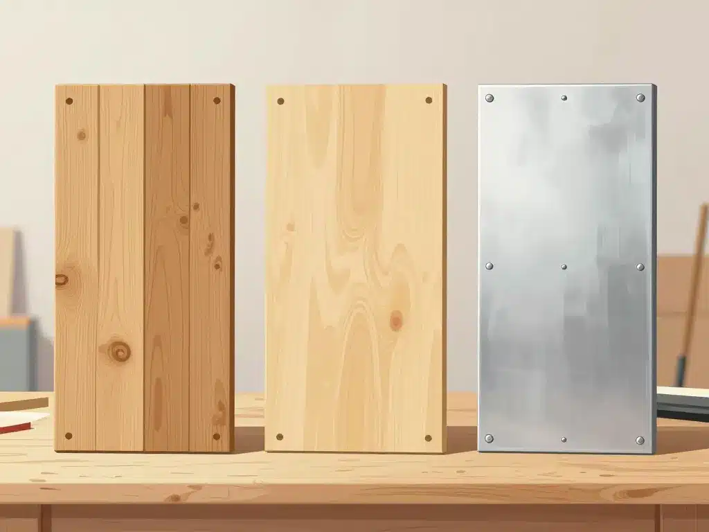 Trois types de planches de coffrage bois, contreplaqué et métal comparés