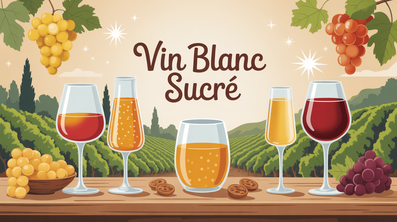 Illustration vin blanc sucré ambiance dégustation conviviale