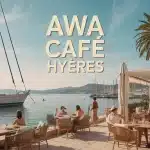 Illustration Awa Café Hyères terrasse et port méditerranéen