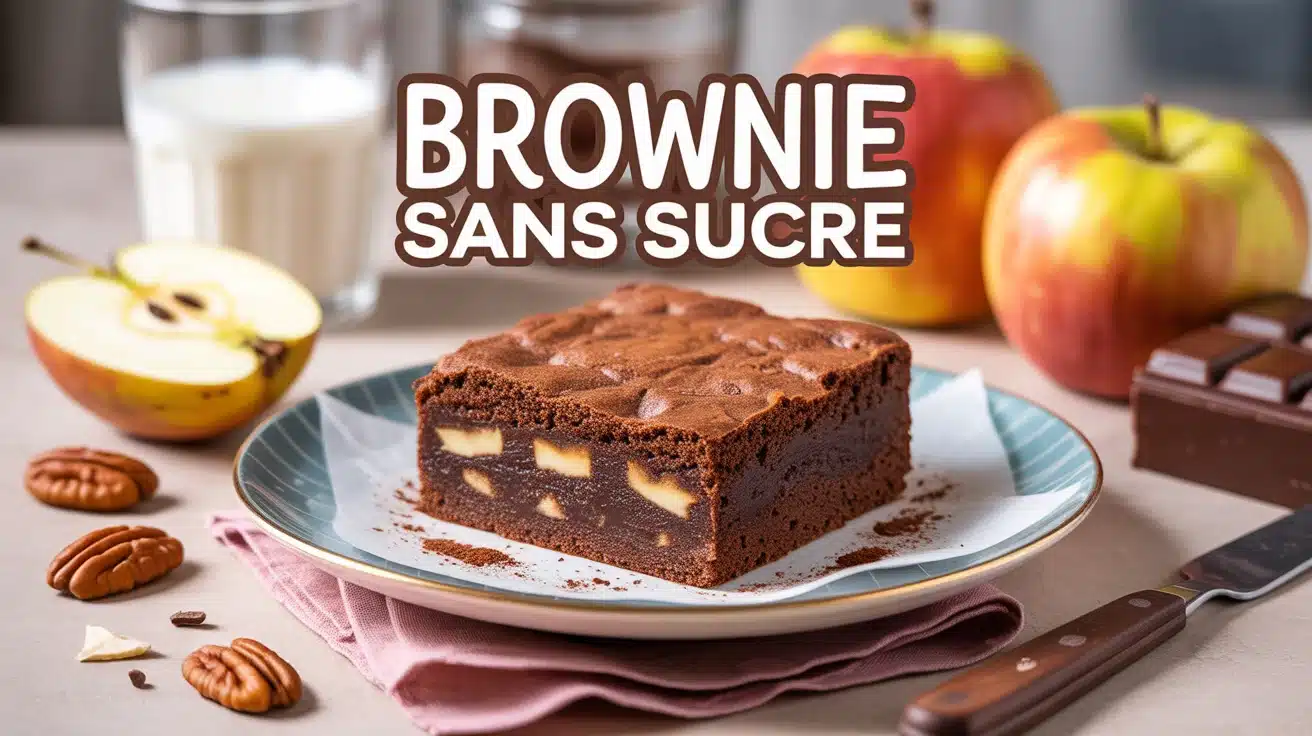 brownie sans sucre sur assiette avec ingrédients naturels