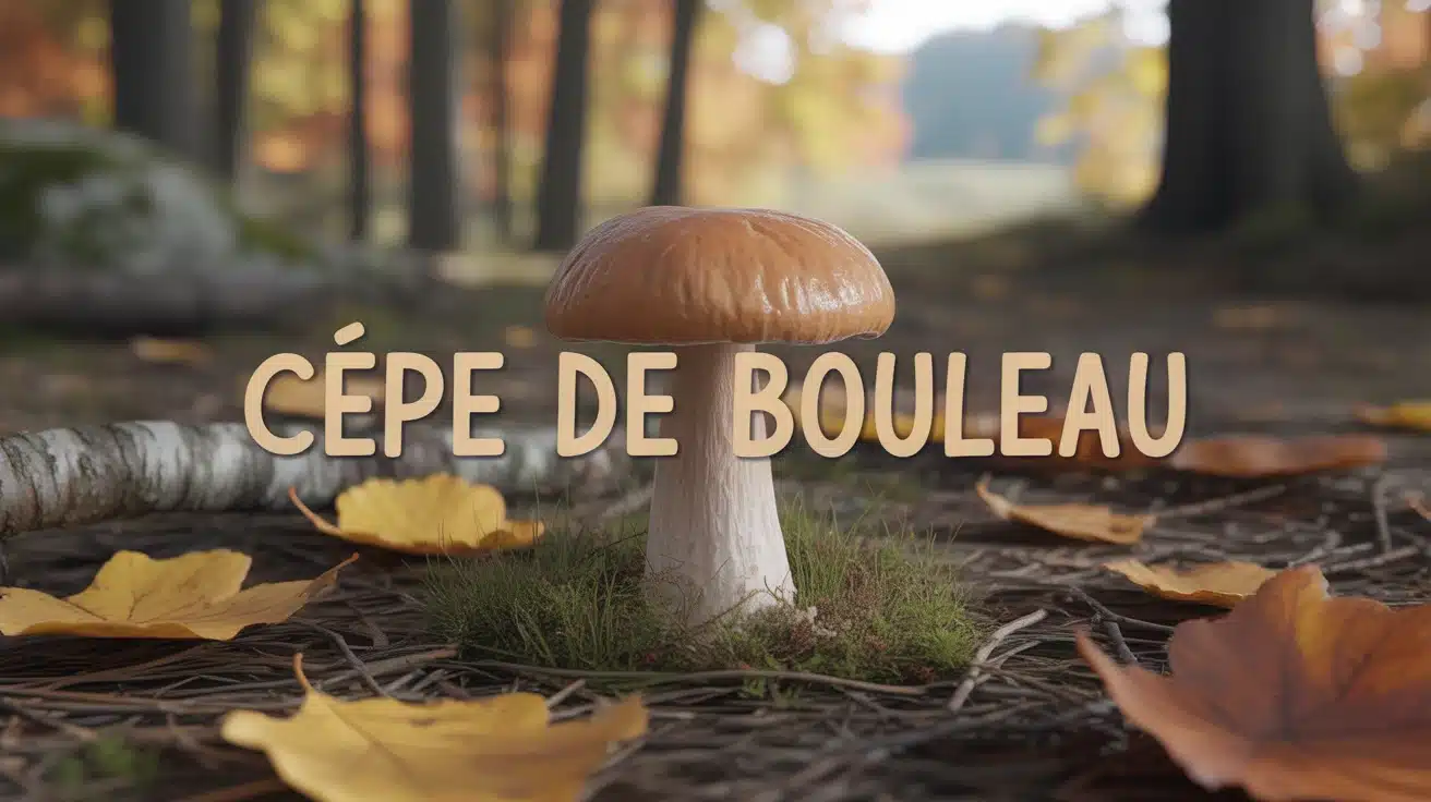 cèpe de bouleau au centre avec bouleaux en arrière-plan automnal