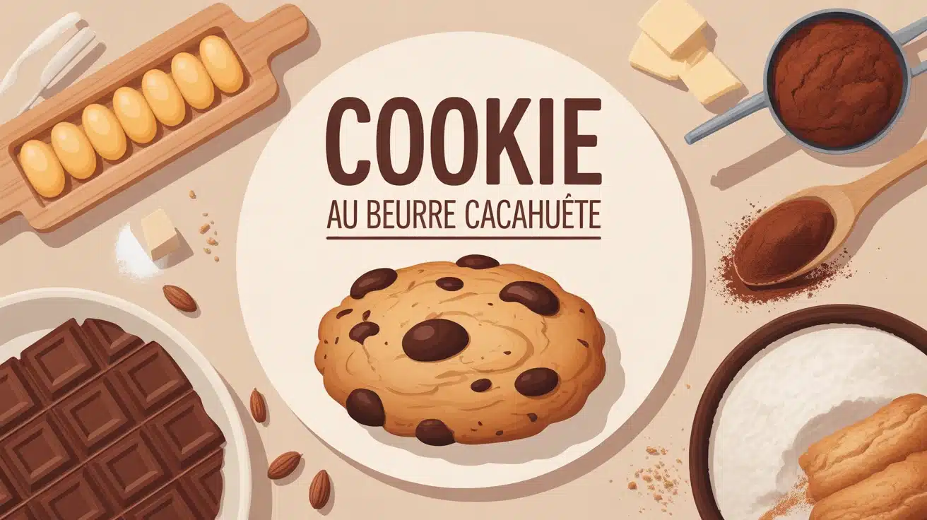 Illustration cookie au beurre de cacahuète avec ingrédients clés