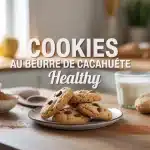 cookies au beurre de cacahuète healthy avec pépites de chocolat sur table en bois