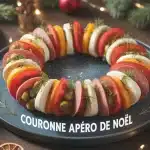 illustration couronne apéro de Noël avec tomates cerises mozzarella charcuterie