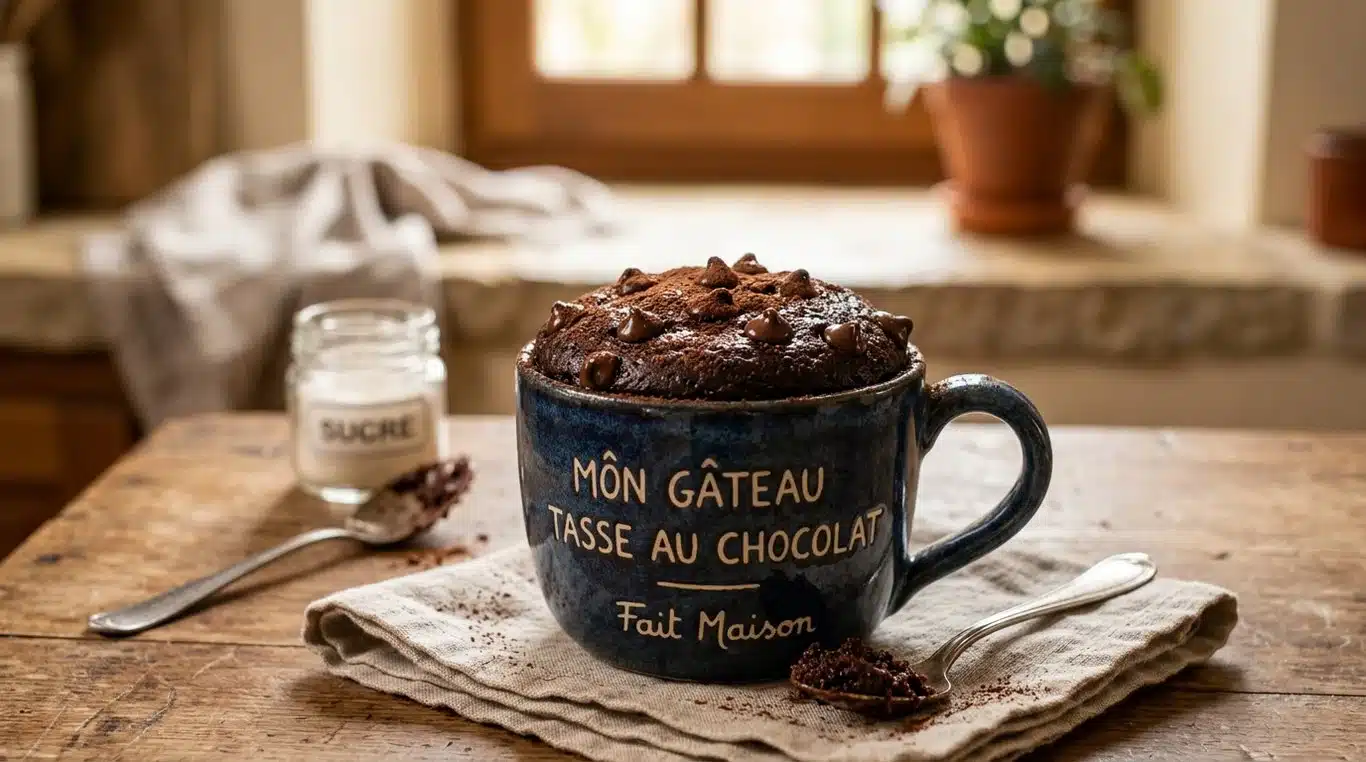 Mug cake au chocolat fondant dans une tasse