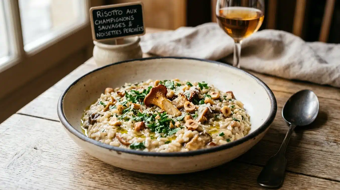 Risotto crémeux aux cèpes de bouleau et éclats de noisettes