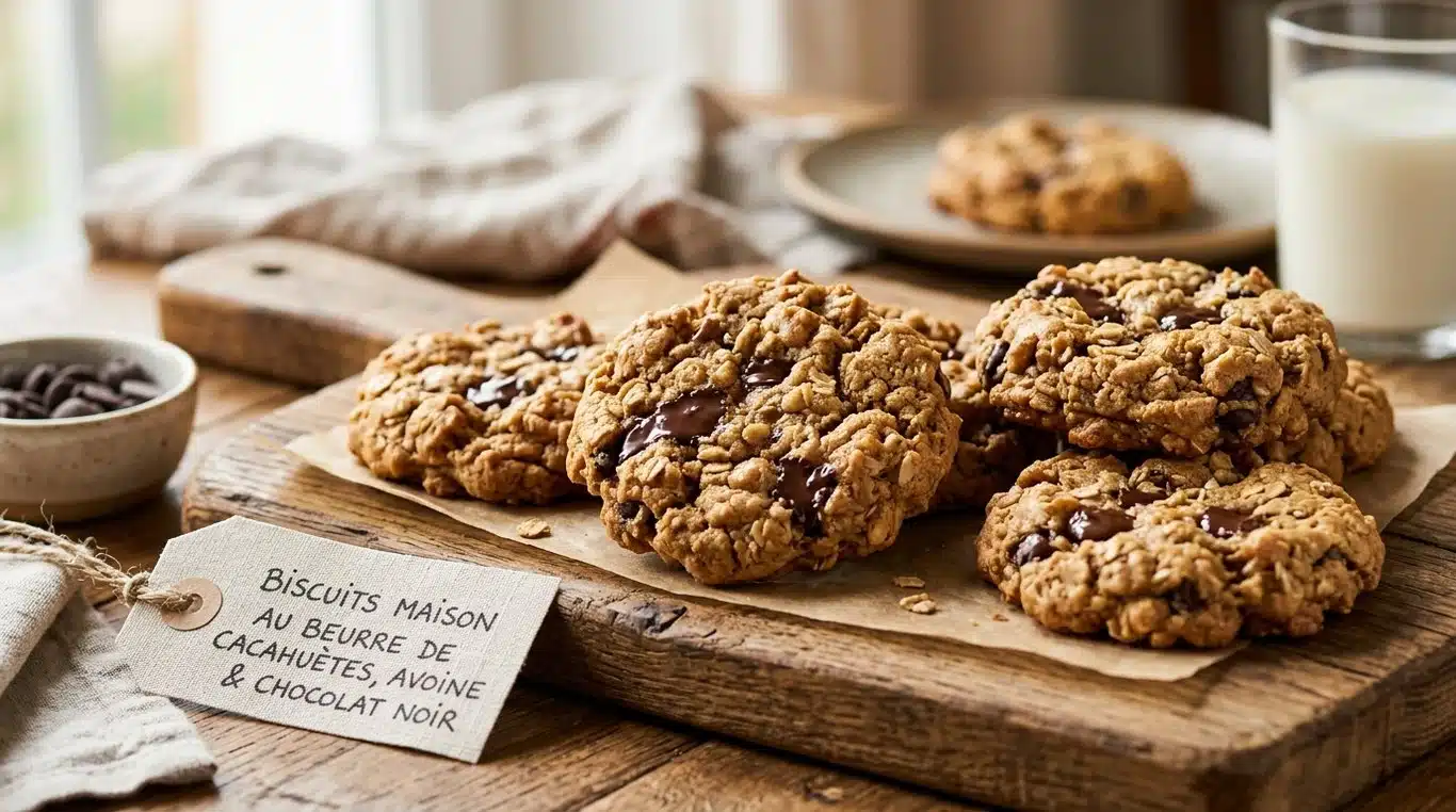 Cookies aux flocons d'avoine, beurre de cacahuète et pépites de chocolat