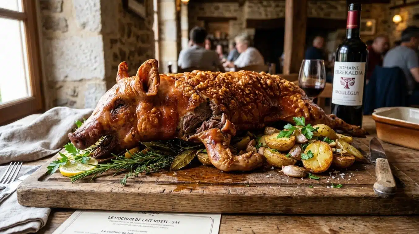 Cochon de lait rôti, spécialité de la Venta Burkaitz