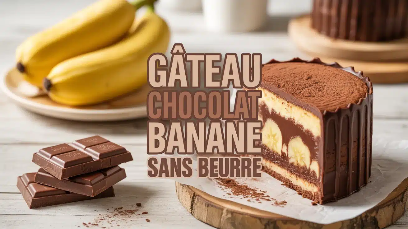 gâteau chocolat banane sans beurre avec bananes mûres et chocolat