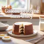 Gâteau protéiné sans whey avec ingrédients naturels sur table