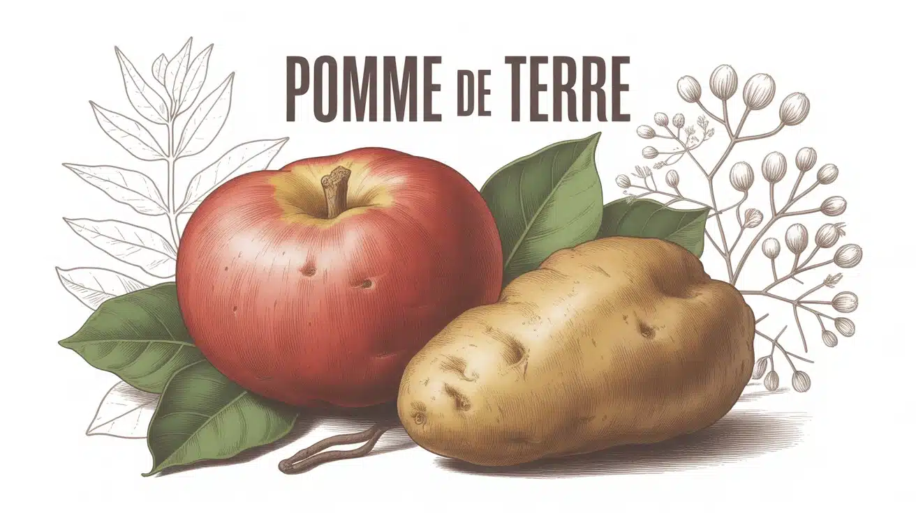 Illustration pomme de terre et patate douce avec éléments botaniques