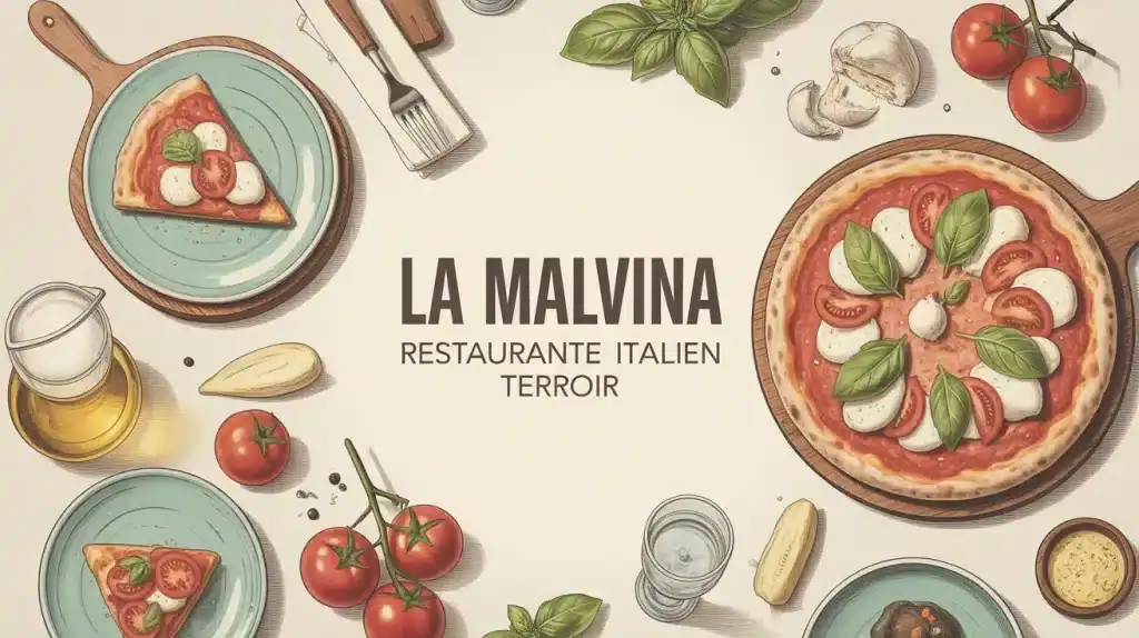 Illustration vectorielle restaurant italien La Malvina terroir