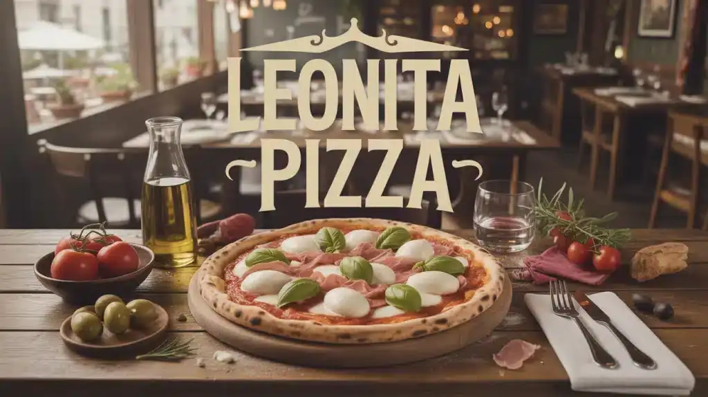 Pizza artisanale Leonita Pizza sur table en bois avec ingrédients frais