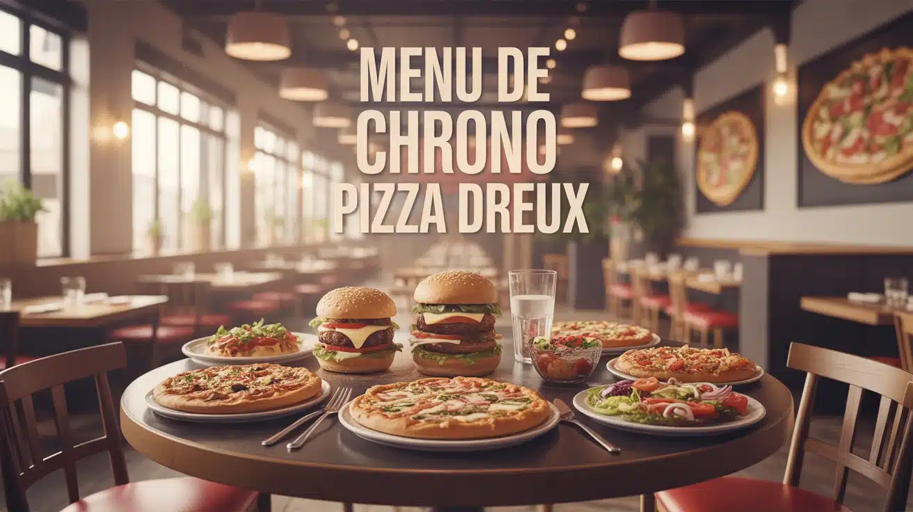 menu de Chrono Pizza Dreux avec pizzas burgers et salades