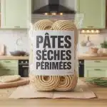 paquet de pâtes sèches périmées dans une cuisine avec bocaux hermétiques