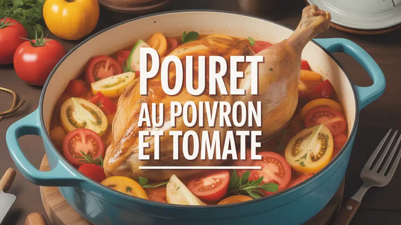Plat de poulet au poivron et tomate en cocotte rustique