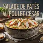 Salade de pâtes au poulet César avec pâtes penne, poulet grillé, croûtons et parmesan