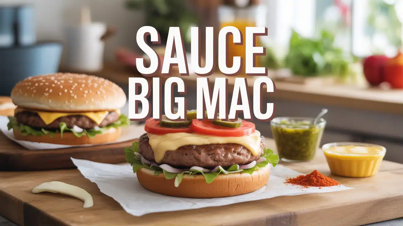 burger stylisé avec sauce Big Mac et ingrédients clés