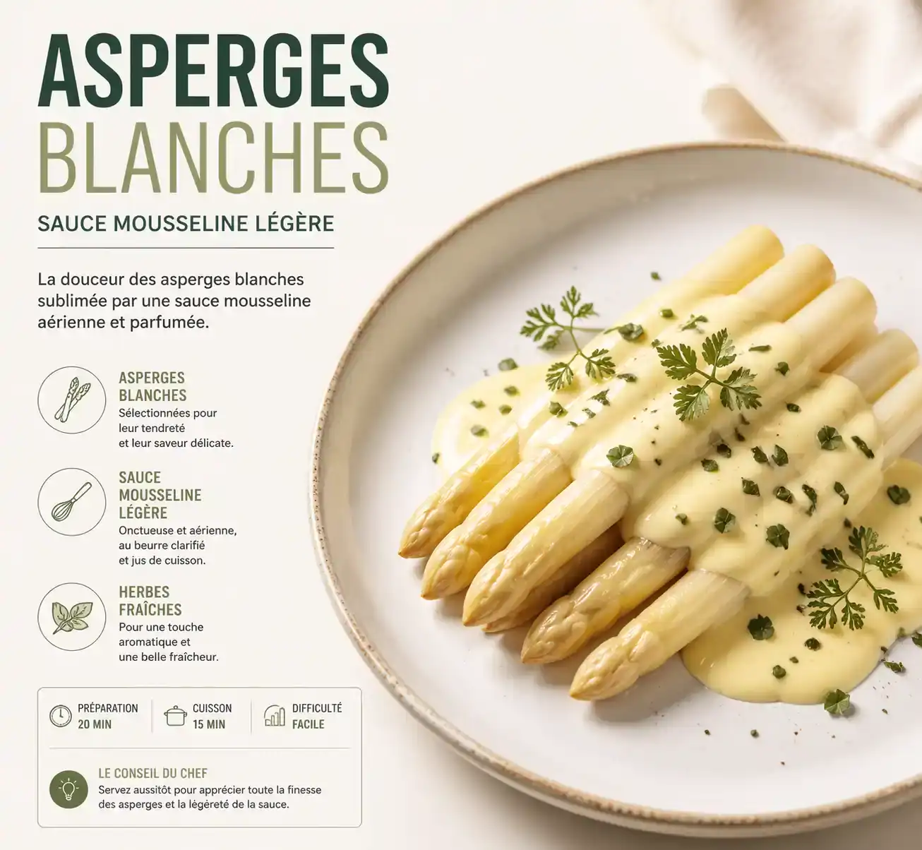 Asperges blanches à la sauce mousseline