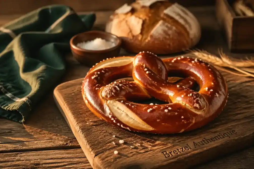 bretzel alsacien traditionnel sur planche