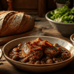 accompagnement coq au vin avec spätzle et gratin