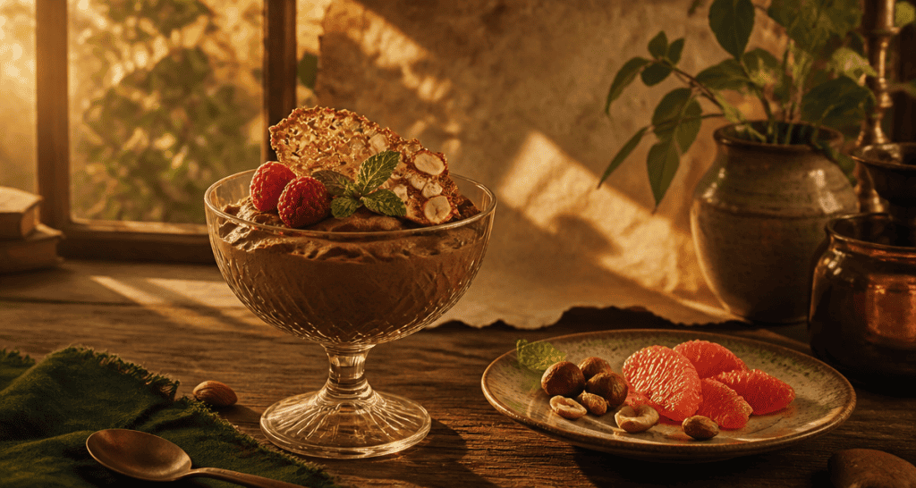 accompagner une mousse au chocolat noir tuiles et fruits