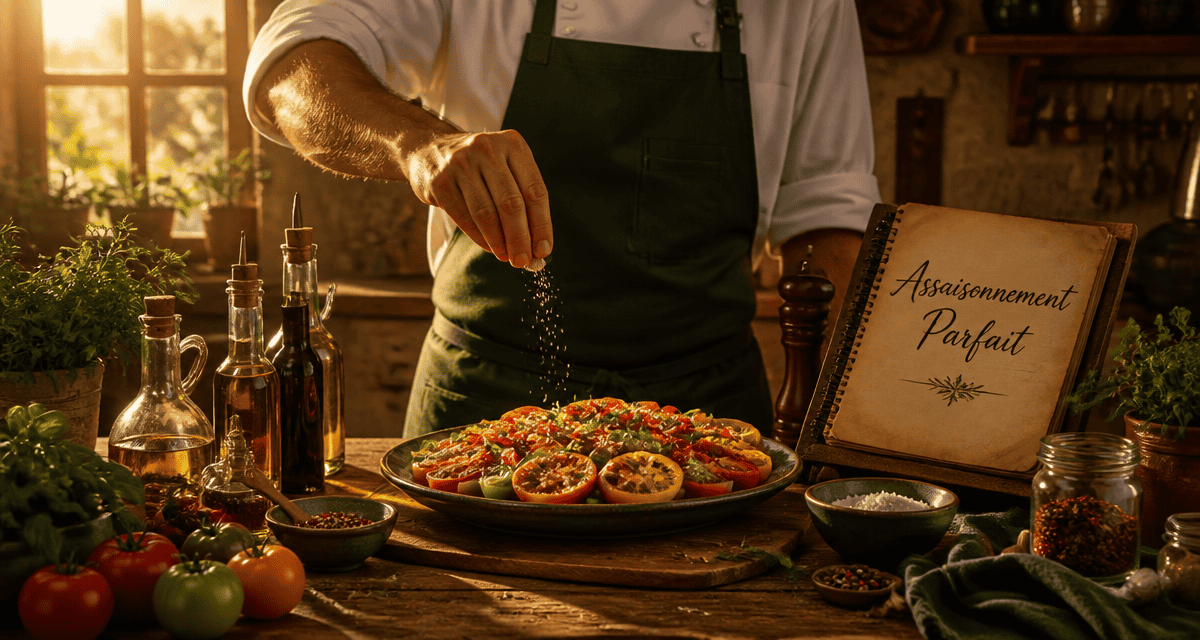 assaisonnement salade chef table bois