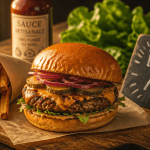 burger addict smash burger sur table rustique