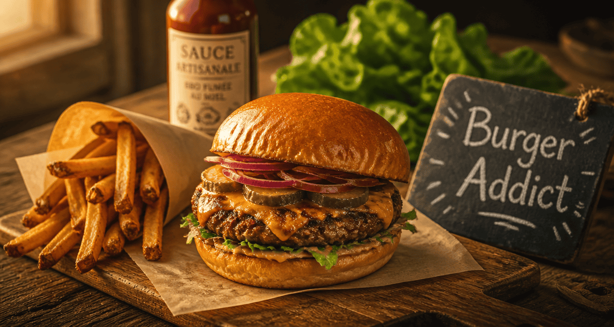 burger addict smash burger sur table rustique