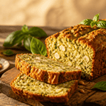 Cake courgette feta tranché, mie aérée et feta visible