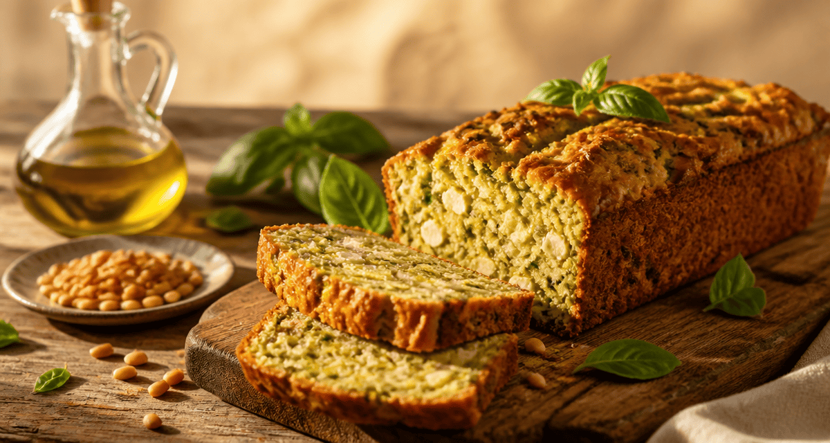 Cake courgette feta tranché, mie aérée et feta visible