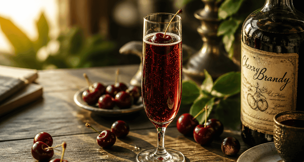 cocktail cherry brandy liqueur avec cerises sur table