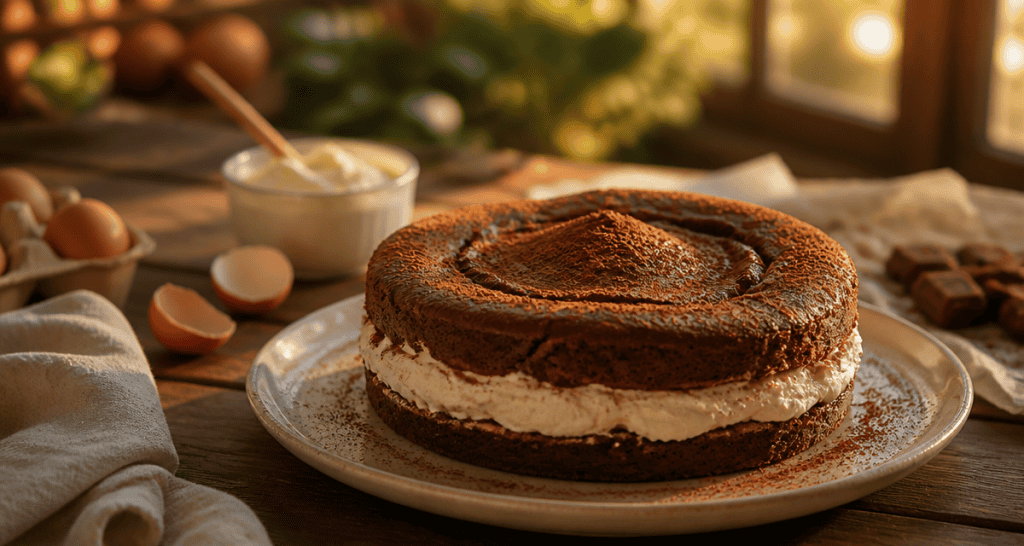dessert mascarpone chocolat sur table rustique