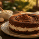 dessert mascarpone chocolat sur table rustique