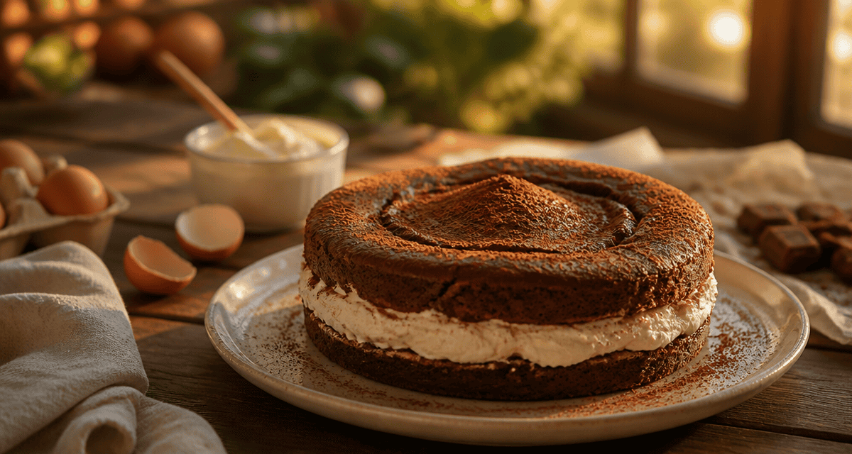 dessert mascarpone chocolat sur table rustique