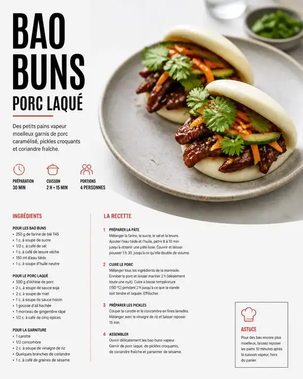 Recette de bao buns maison garnis de porc laqué et pickles