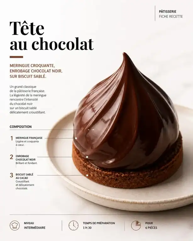 Tête au chocolat, pâtisserie traditionnelle, vue de près