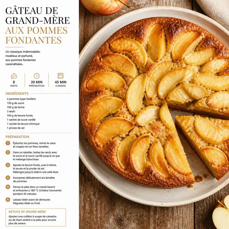 Gâteau de Grand-Mère aux pommes fondantes, recette gourmande et facile