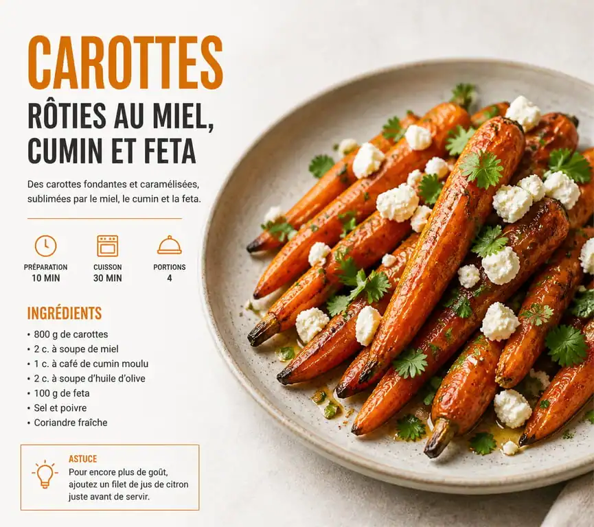 Recette de carottes rôties au miel, cumin et feta