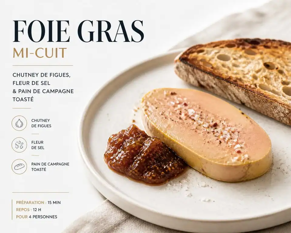 Service de foie gras avec chutney de figues et pain de campagne