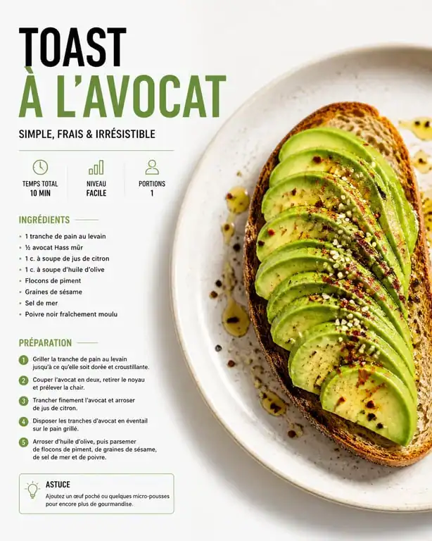Recette toast avocat gourmand sur pain au levain