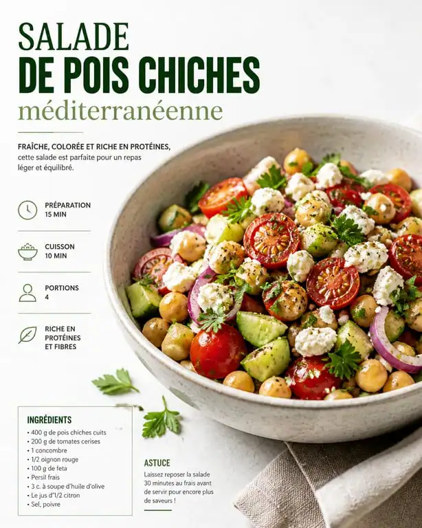 Salade de pois chiches méditerranéenne fraîche et colorée